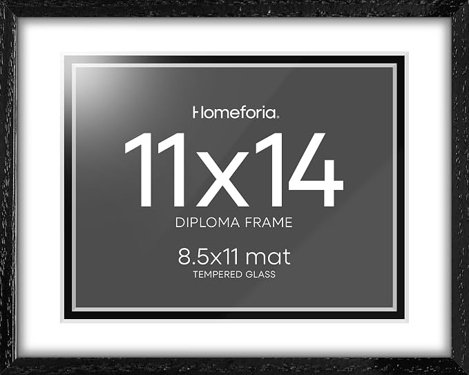 Homeforia 11x14 Diploma Frame Black Wood, High End Black Oak 11 x 14 Certificate Frames with Mat 8.5x11, 14x11 Wooden Document Matted Frame, Award Graduation Frames, Tempered Glass, Wall Kit, Set of 2