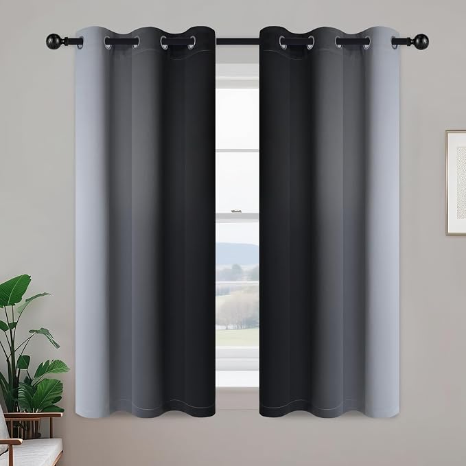 Yakamok Ombre Curtains Black and Greyish White for Living Room,42Wx54L | Room Darkening Curtains 54,Thermal Insulated Gradient Color Drape,Light Blocking Grommet Window Curtains for Bedroom,2 Panels