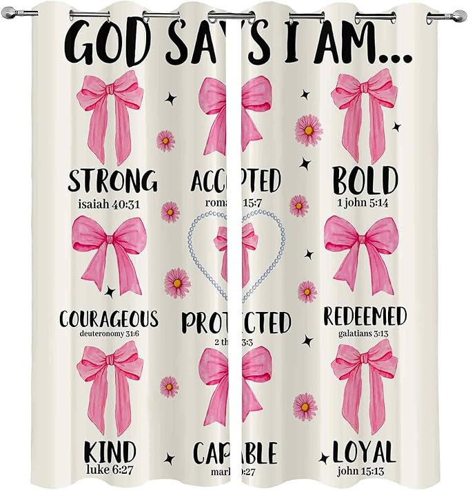 LUVIVIHOME Pink Bow Curtains, Cute Preppy Coquette Blackout Curtains for Girls Bedroom Living Room, Aesthetic Floral Bowknot Girly Room Decor, Inspirational Gifts for Women, 2 Panel Sets, 52x84 Inch
