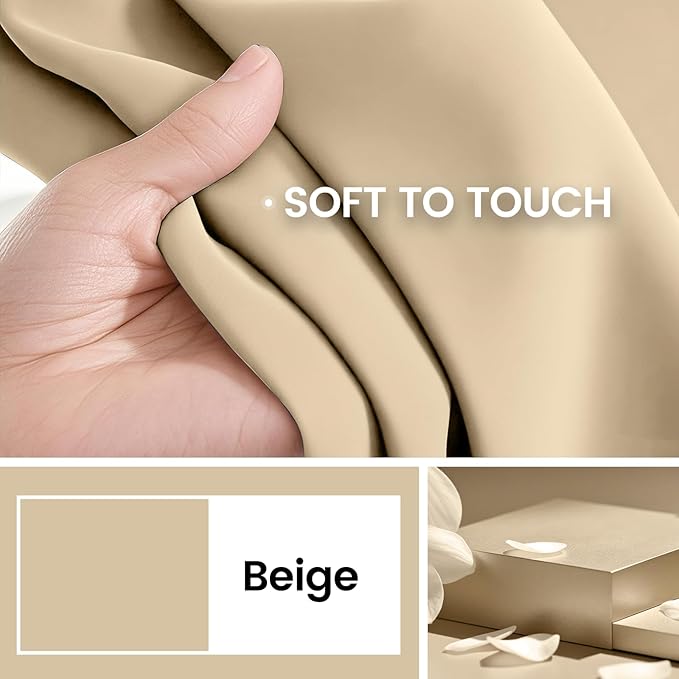 COSVIYA 100% Beige Blackout Curtains for Bedroom Kids Room 63 Inches Length 2 Panels Set, Full Light Blocking Thermal Insulated Grommet Nursery Window Treatment Drapes with Black Liner,W52 x L63