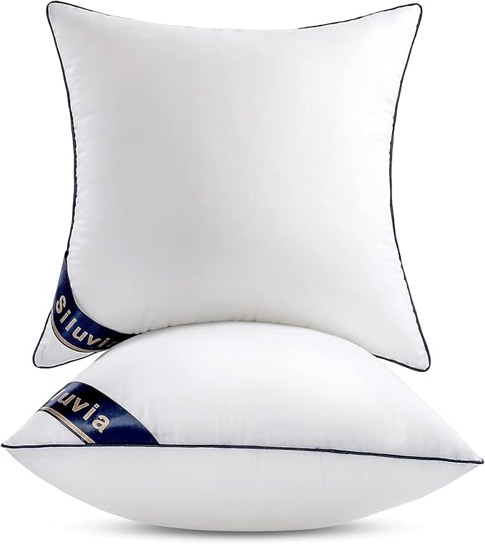 Siluvia Euro Pillow Insert 28x28 Inch Set of 2 for Sofa, Couch, and Bed | 100% pure cotton shell, soft and breathable