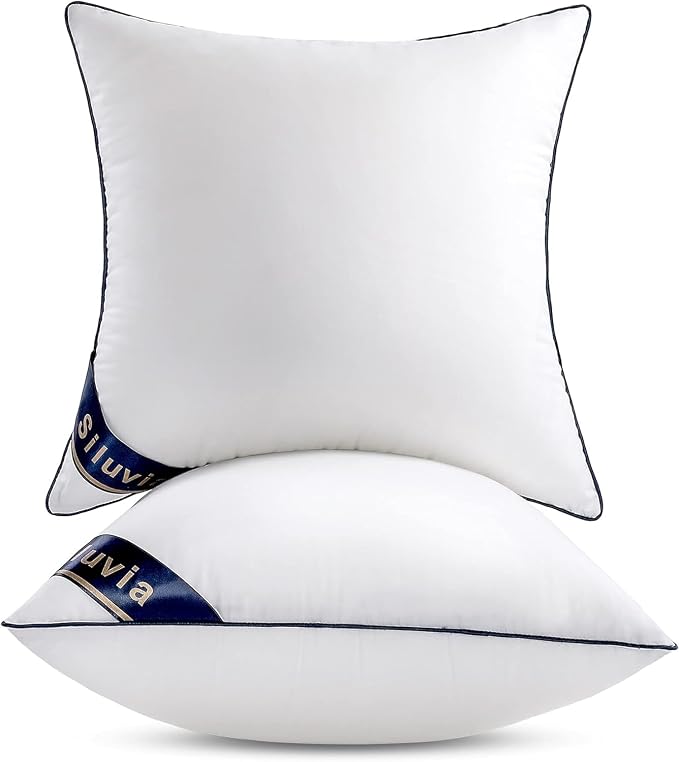 Siluvia Euro Pillow Insert 30x30 Inch Set of 2 for Sofa, Couch, and Bed | 100% pure cotton shell, soft and breathable