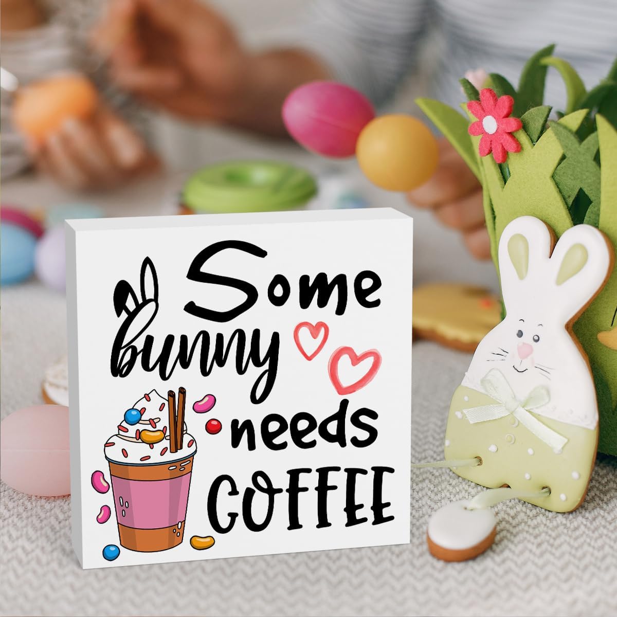 Rustic Farmhouse Easter Country Home Office Coffee Tables Desk Decor Coffee Bar Some Bunny Needs Coffee Sign Cubicle Shelf Tiered Tray Decor Gift Ideas 5 X 5 Inch