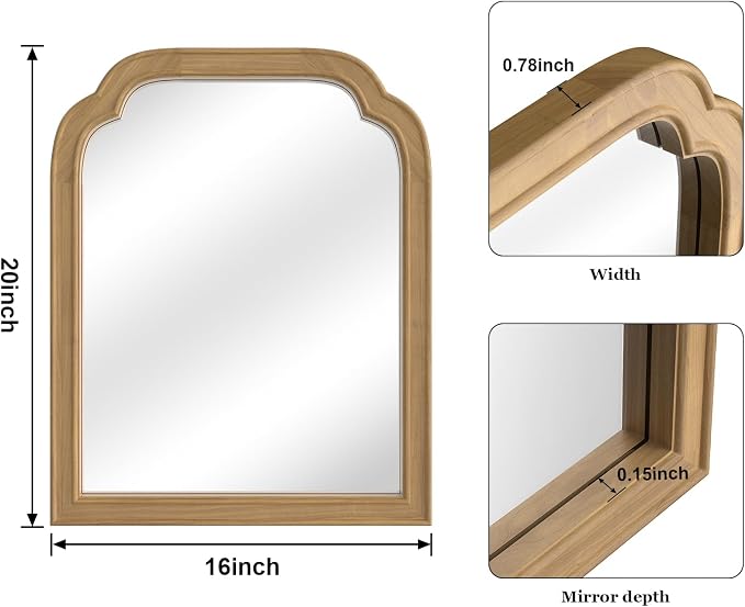 WallBeyond Wood Frame Wall Mirror Decor for Entryway, Living Room or Bedroom Home Decor - Light Woodgrain 16" x 20" Natural Color
