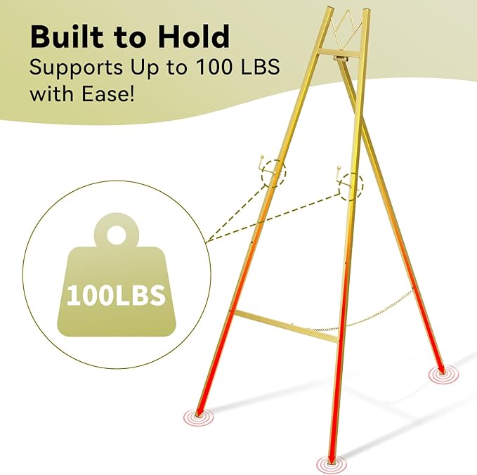 GRENTY 57.5" Gold Easel Stand for Wedding Sign, Heavy Duty Metal Display Stand, 4-Tier Height Adjustable Easel for Art, Paintings, Welcome Signs, Posters, and Décor, Simply Assembly Required