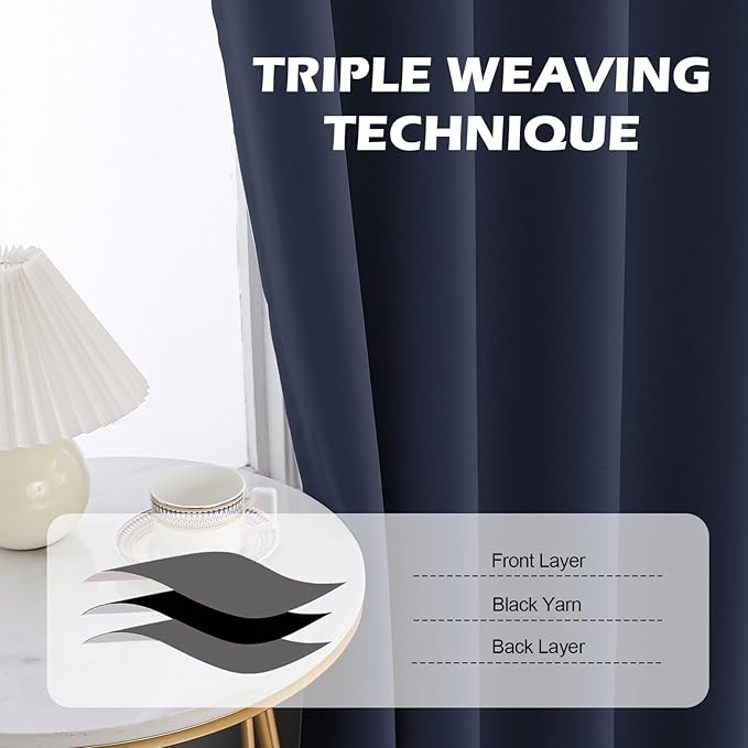 Thermal Insulated Blackout Curtains, 96 Inches Long 2 Panels, Back Tab and Rod Pocket Sound Proof Curtain for Window, Pinch Pleated Living Room Drapes with Hook for Track System