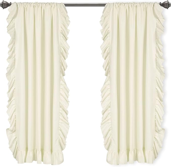 Lush Decor Reyna Ruffle Window Curtain Panel Set, Pair, 54" W x 63" L, Ivory - Flowy Curtain Set - Romantic Ruffle Curtains for Bedroom, Living room, or Dining Room - Farmhouse & Cottage Home Decor