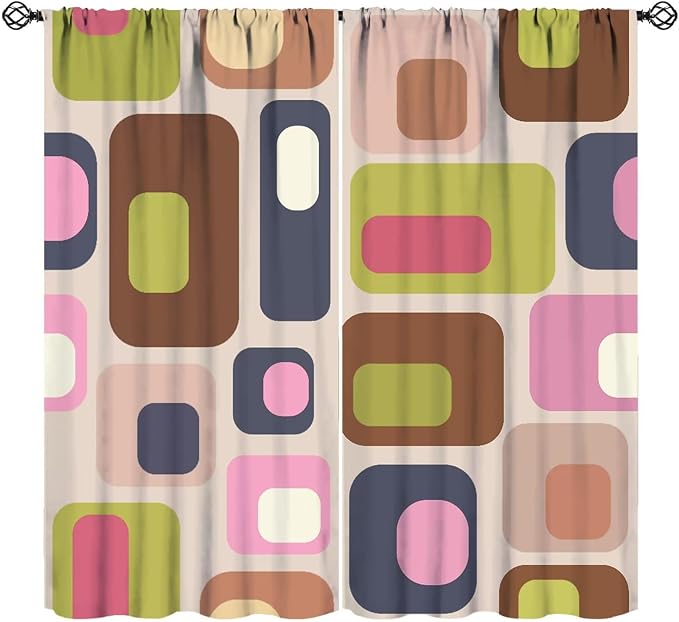 JESTRONRY Mid Century Curtains, Vintage Classic 1950S 1960S Retro Abstract Geometric Modern Home Decor Blackout Rod Pocket Window Drapes for Living Room Bedroom 63x63in
