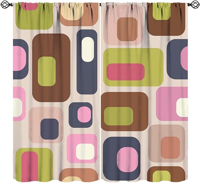 JESTRONRY Mid Century Curtains, Vintage Classic 1950S 1960S Retro Abstract Geometric Modern Home Decor Blackout Rod Pocket Window Drapes for Living Room Bedroom 55x63in