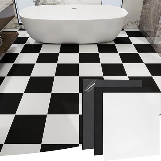 Peel and Stick Floor Tile 30-Pack 12 x 12 inch,Black and White Self-Adhesive Waterproof Vinyl Flooring Plank for Bathroom,Kitchen, Dining Room, Bedrooms, Cover 30 Sq. Ft (15 Tiles per Color)