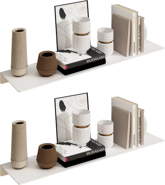 JOOM White Floating Shelves for Wall Storage, Metal Wall Shelves for Living Room, Bathroom, Kitchen, 20” Long Display Shelves for Collectibles(2 PCS)