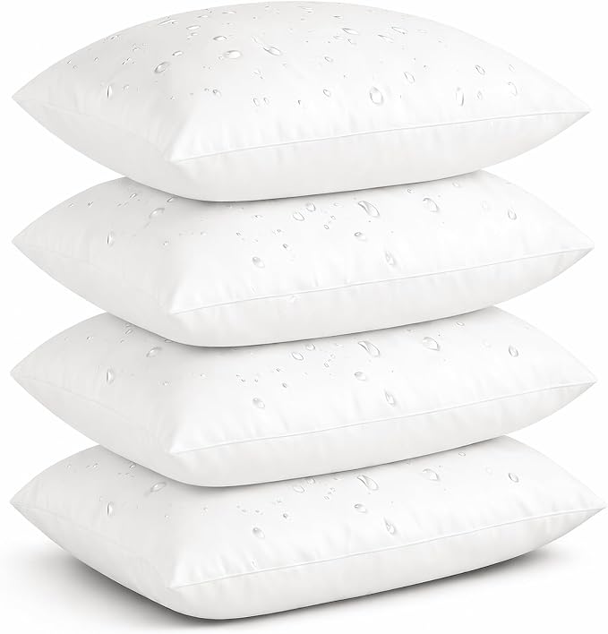 Oubonun 12x20 Outdoor Pillow Inserts (Pack of 4) - Square Waterproof Throw Pillow - Decorative Throw Pillows Insert for Couch Sofa Bed Patio Furniture - White Pillows