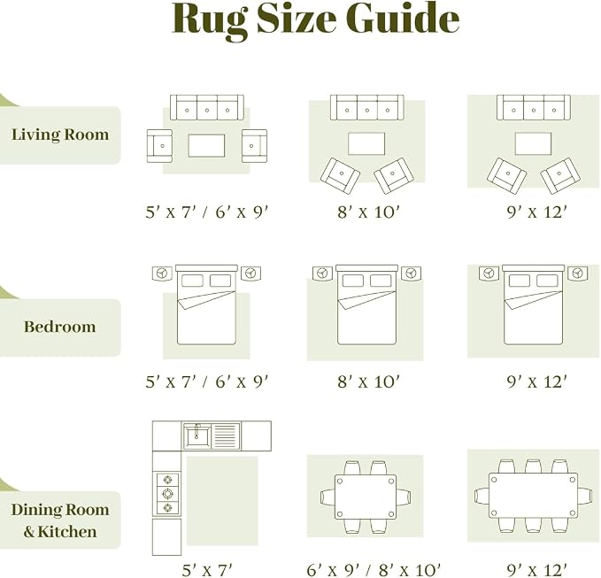 Homemate Washable Rug 8x10 Area Rugs - Vintage Faux Wool Rugs for Living Room Bedroom Dining Room - Non Slip Foldable Carpet Indoor Area Rug for Home Decor（8'x10', Green