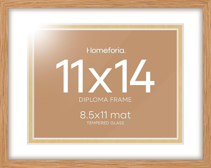 Homeforia 11x14 Diploma Frame Wood, High End Natural Oak 11 x 14 Certificate Frames with Mat 8.5x11, 11 by 14 Wooden Document Matted Frame, Award Graduation Frames, Tempered Glass, Wall Kit, Set of 3