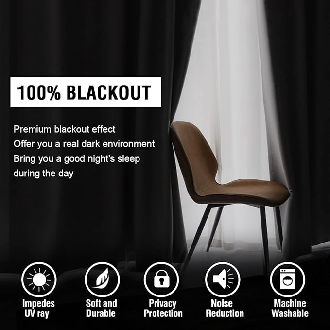 H.VERSAILTEX 100% Blackout Curtains for Bedroom with Black Liner Full Room Darkening Curtains Thermal Insulated Back Tab/Rod Pocket Window Drapes for Living Room, 2 Panels, 42 x 63 Inch, Warm Taupe