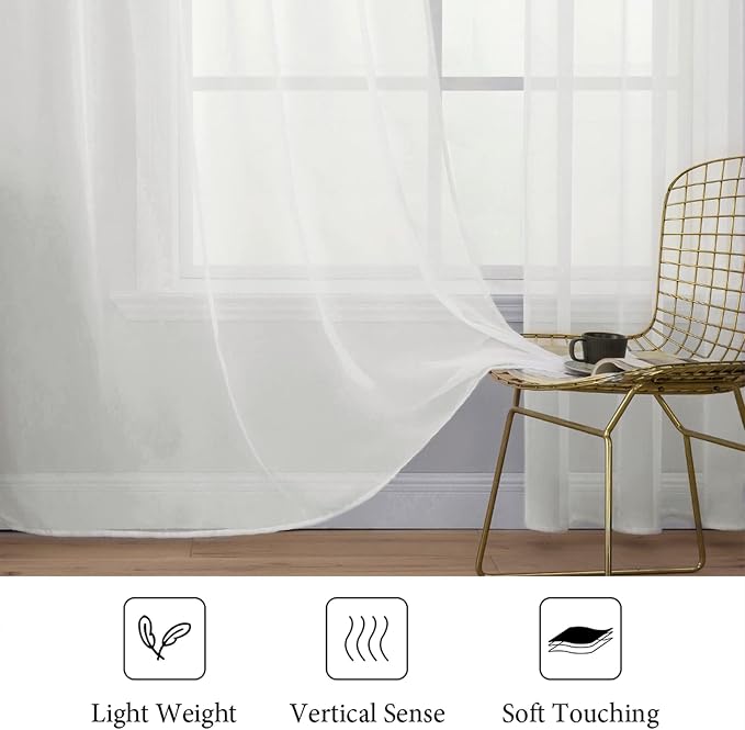 MIULEE 2 Panels Solid Color Sheer Window Curtains Elegant Window Voile Panels/Drapes/Treatment for Bedroom Living Room (54X108 Inches Ivory)