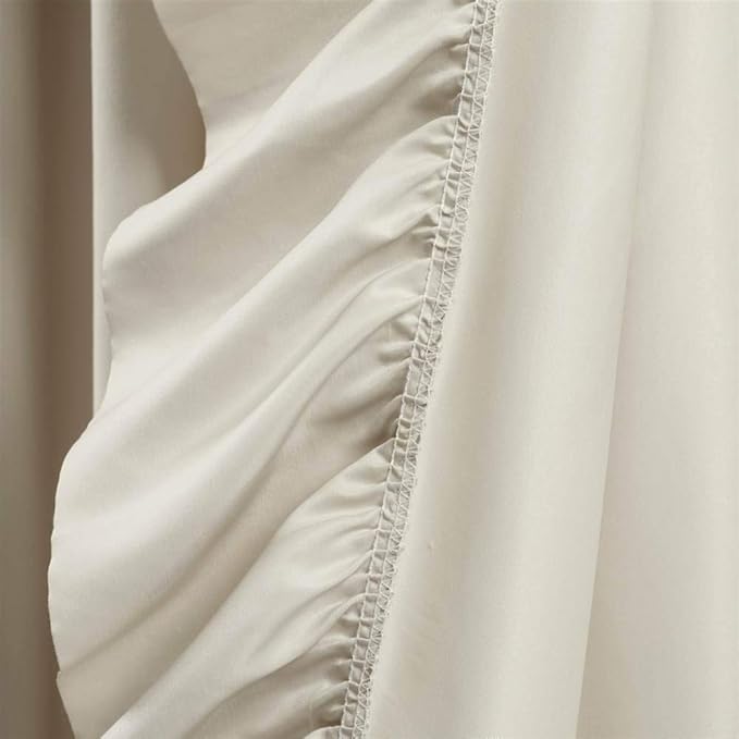 Lush Decor Reyna Ruffle Window Curtain Panel Set, Pair, 54" W x 84" L, Wheat - Flowy Curtain Set - Romantic Ruffle Curtains for Bedroom, Living room, or Dining Room - Farmhouse & Cottage Home Decor