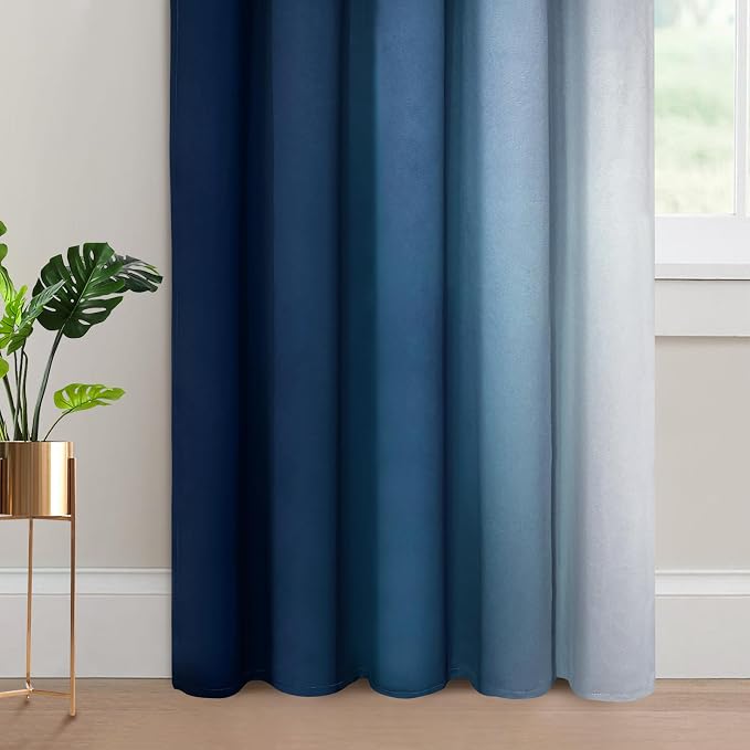 Yakamok Ombre Curtains Blue and Greyish White for Living Room,62Wx84L | Room Darkening Curtains 84,Thermal Insulated Gradient Color Drape,Light Blocking Grommet Window Curtains for Bedroom,2 Panels