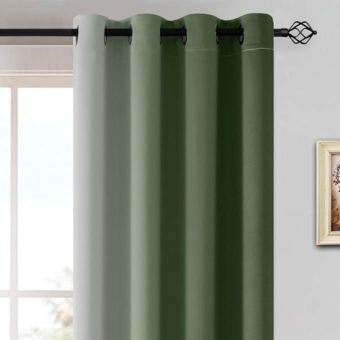 Yakamok Ombre Curtains Sage Green and Greyish White for Living Room,52Wx63L | Room Darkening Curtains 63,Thermal Insulated Gradient Color Drape,Light Blocking Grommet Window Curtains for Bedroom,2 Panels