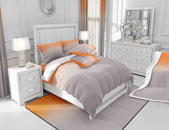 jejeloiu Orange Darkening Drapes Kids Ombre Grey Strip Lines Curtains for Bedroom Living Room Gradient Style Blackout Curtains for Women Men Lightweight Abstract Window Treatments