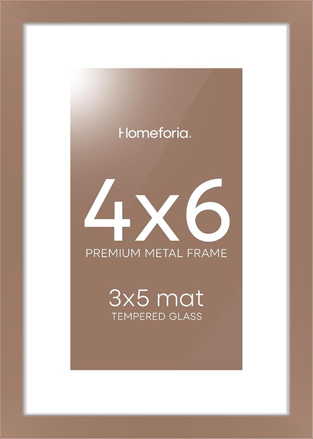 Homeforia 4x6 Picture Frame Mocha, High End Metal 4 x 6 Mocha Frames with Mat 3 x 5 for Art, 4x6 Desk Frame Matted to 3x5 inch Photo, 4 by 6 Wall or Tabletop Frames, Tempered Glass, Wall Kit, Set of 1