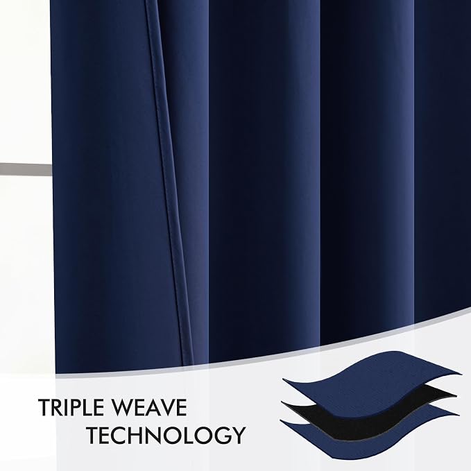 MIULEE Navy Blue Back Tab Blackout Curtains 90 Inches Long 2 Panels Set for Living Room Bedroom Privacy, Rod Pocket/Pinch Pleat Thermal Insulated Room Darkening Pleated Light Blocking Drapes