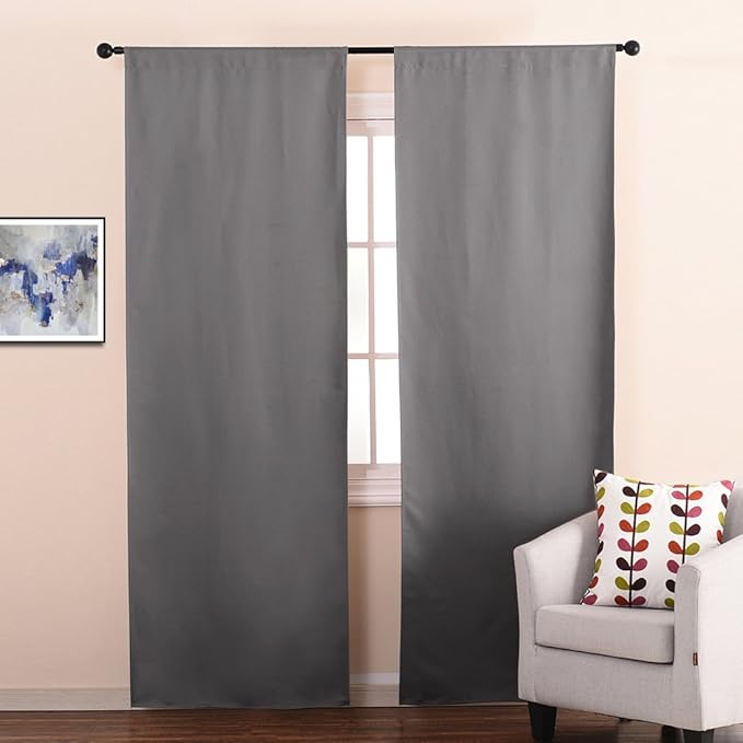 NICETOWN Blackout Curtain Liners for Window - Drapes Liners for 63 inch Curtains, Thermal Curtains Liner (2 Panels, with Bonus Curtain Hooks, 27W by 60L Inches Each Panel, Grey)