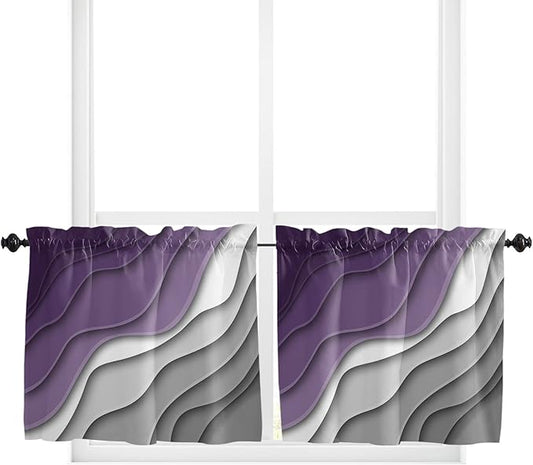 24 Inch Long Tier Curtains for Kitchen, Abstract Beach Aesthetic Grey to Purple Gradient Bathroom Window Curtains Rod Pocket Short Curtains Window Treatment Tiers for Living Room Farmhouse 2 Panels