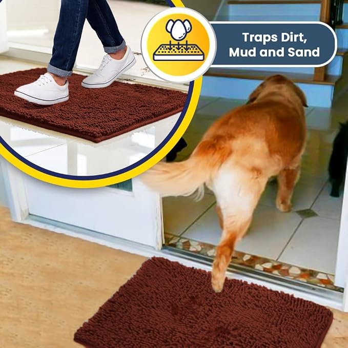 Muddy Mat® | Super Water Absorbent Door Mat Indoor, Microfiber Quick Dry Chenille Entryway Rug, Slip Resistant Front Door Mat, Indoor Mats for Entryway, Machine Washable Pet Rug, Brick Red 16" x 24"