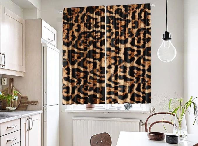 Leopard Kitchen Curtains Sets 27.5Wx39H 2 Panels for Windows Rod Pocket Wild Animals Cheetah Print Style Window Drapes Fabric Curtains