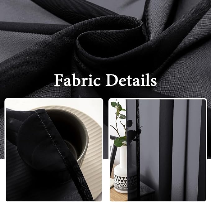 MIULEE 2 Panels Solid Color Sheer Window Curtains Elegant Halloween Window Voile Panels/Drapes/Treatment for Bedroom Living Room (54X63 Inches Black)
