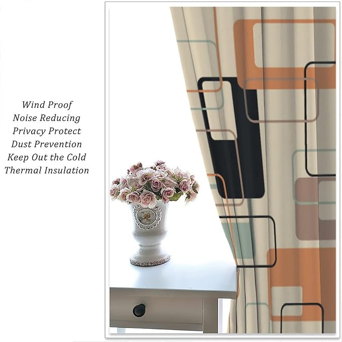 JESTRONRY Mid Century Blackout Curtains,Retro Square Design Modern Style Blackout Window Door Curtains for Bedroom Living Room Home Decor 55x63in