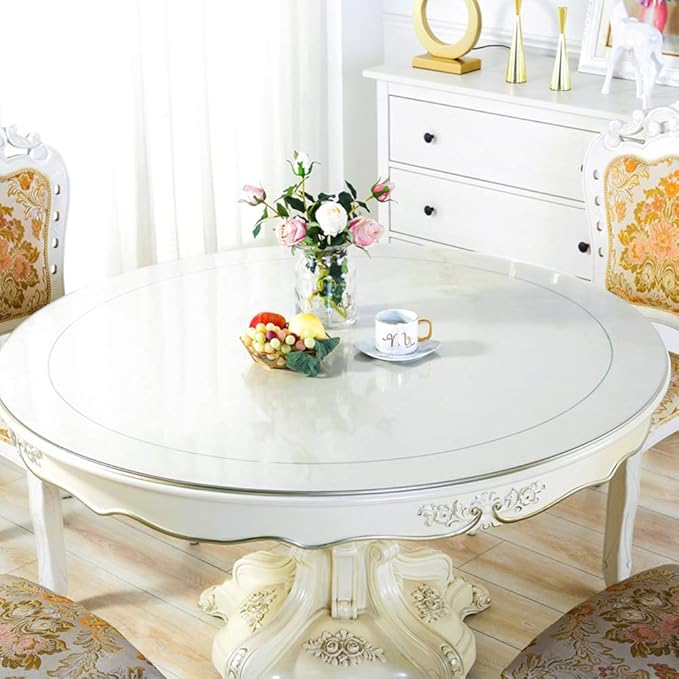 Wadrac Clear Plastic Table Cover Round Vinyl PVC Dining Table Pad Protector Crystal Protector for Wood Furniture Topper Waterproof Heat Resistant Coffee Table Screen Protector Cover Round 18 Inch