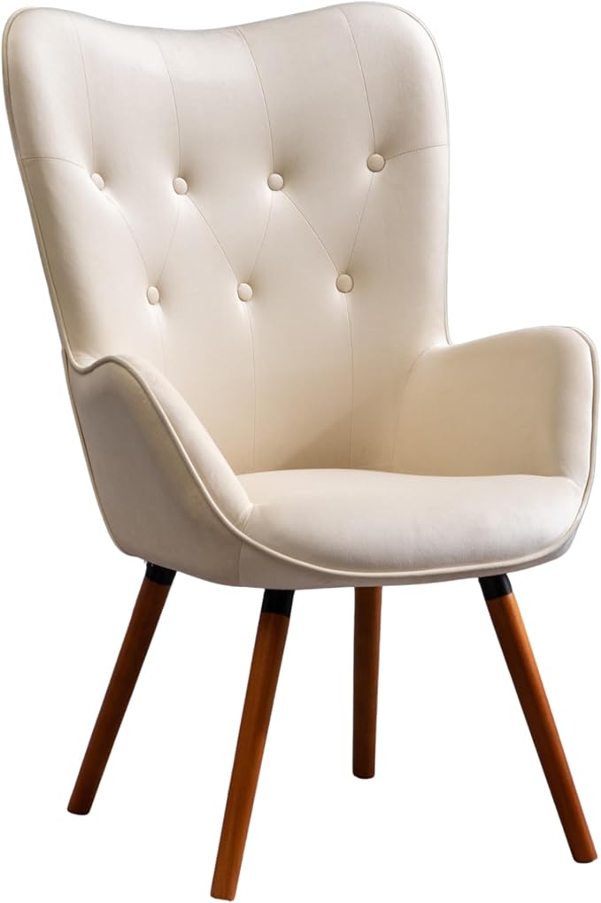 Roundhill Furniture Doarnin Silky Velvet Tufted Button Accent Chair, White