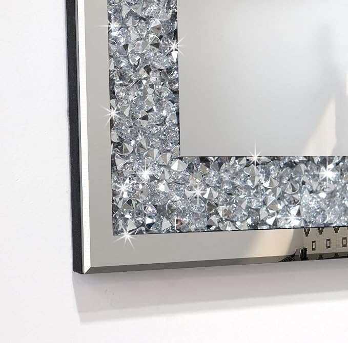 QMDECOR Crushed Diamond Mirror 16x20 Inch Silver Wall Decor