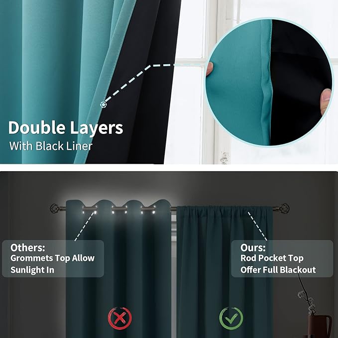 BGment Blackout Curtains 84 Inch Length 2 Panels Set for Bedroom, 100% Room Darkening Thermal Insulated Dark Curtains for Living Room Soundproof Window Curtains, 52 Inch Wide, Sea Teal