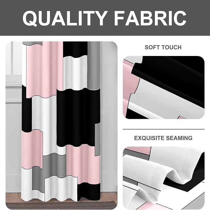 Pink and Black Curtains 84 Length for Living Room Modern Pink Black Geometry Curtains Grey Abstract Rod Pocket Curtain for Bedroom Kitchen Girls Room Window Drapes 2 Panels
