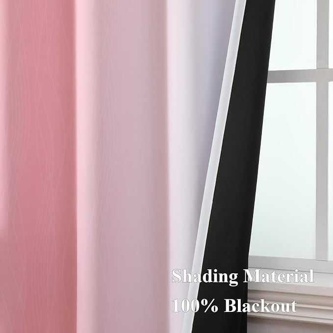 Estelar Textiler Pink and Greyish White Ombre Blackout Curtains 54 Inch Long for Kids Bedroom, Room Darkening Thermal Insulated Grommet Gradient Window Drapes for Living Room/Nursery, 42Wx54L,2 Panels