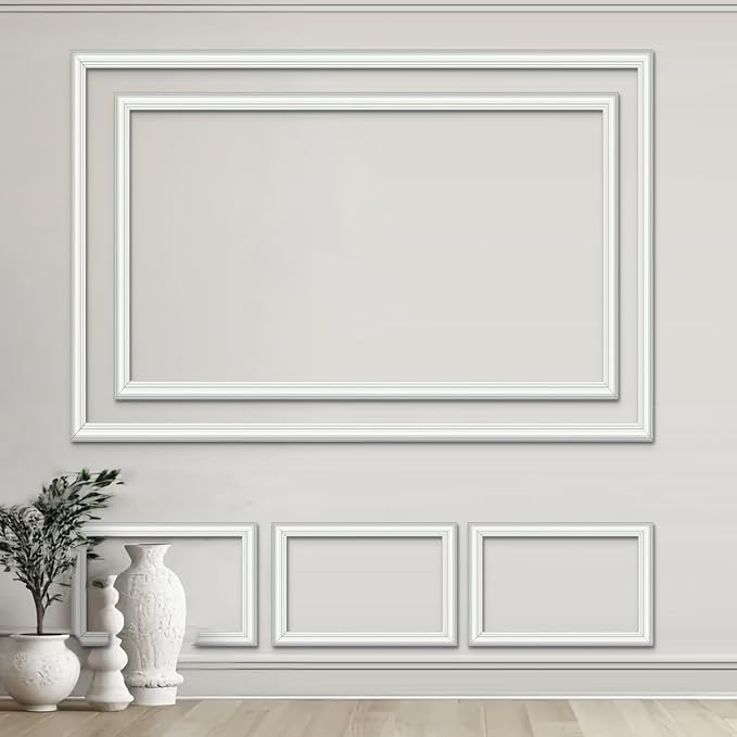 Pangda DIY Peel and Stick Wall Moulding Kit Flat Wall Molding Kit Pre Made Accent Wainscoting Panel for Home TV Interior Decor(the Heritage Collection)