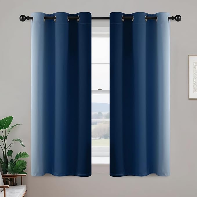 Yakamok Ombre Curtains Blue and Greyish White for Living Room,42Wx54L | Room Darkening Curtains 54,Thermal Insulated Gradient Color Drape,Light Blocking Grommet Window Curtains for Bedroom,2 Panels