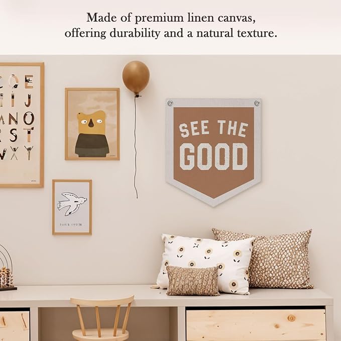 Inspirational See The Good Pennant Flags Playroom, Boy Girl Kids Nursery Decor, Vintage Inspirational Wall Hanging Decor, 12.4x14 in