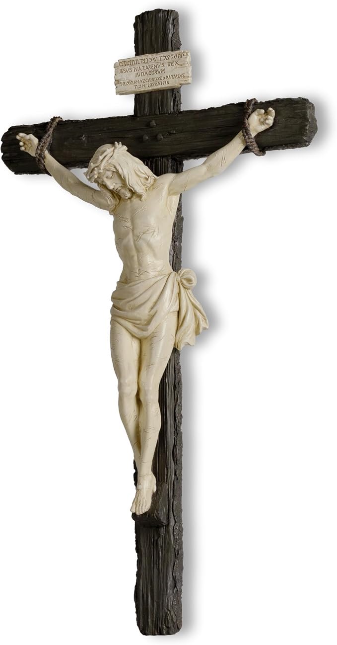 DevotedWalls 20.75" H Catholic Realistic Style Crucifix for Wall, Renaissance Large realistic Jesus Chirst Cross for Church, Chapels and Home (Black and White Color)