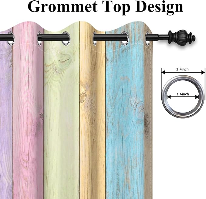 Colorful Wooden Planks Kitchen Curtains Vintage Farm Style Rustic Wood Barn Door Window Curtains Wood Boards Room Darkening Window Drapes for Living Room Bedroom Decor,53x72 inch,2 Panels