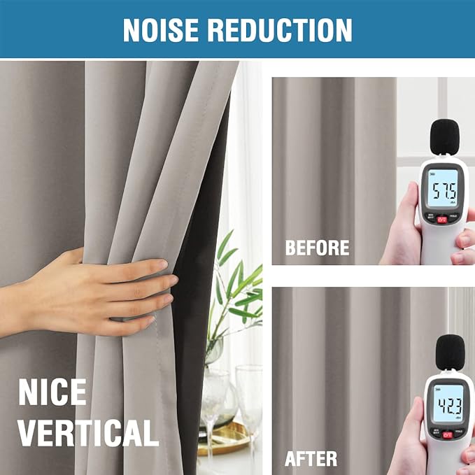 H.VERSAILTEX 100% Blackout Curtains for Bedroom with Black Liner Full Room Darkening Curtains 96 Inches Long Thermal Insulated Back Tab/Rod Pocket Window Drapes for Living Room, 2 Panels, Warm Taupe