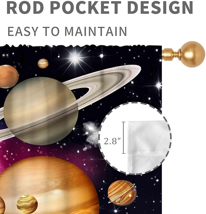 Galaxy Curtains for Bedroom, Solar System Universe Outer Space Planet Astronaut Blackout Window Drapery Treatments for Kids Boys Room Living Room Nursery Playroom 2 Panels, 42"x45" Inch