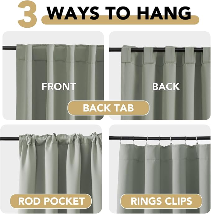 H.VERSAILTEX Blackout Curtains Thermal Insulated Window Treatment Panels Room Darkening Blackout Drapes for Living Room Back Tab/Rod Pocket Bedroom Draperies (2 Panels, Sea Grass, 52 x 96 Inch)