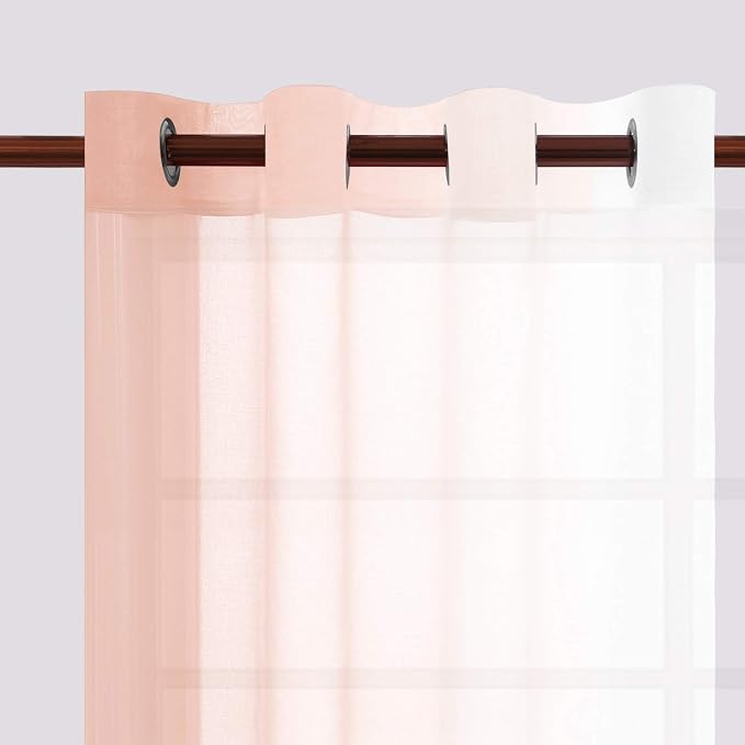 DWCN Blush Pink Faux Linen Ombre Sheer Curtains - Gradient Semi Voile Curtains for Bedroom and Living Room, Set of 2 Grommet Top Window Curtain Panels, 52 x 108 Inches Long