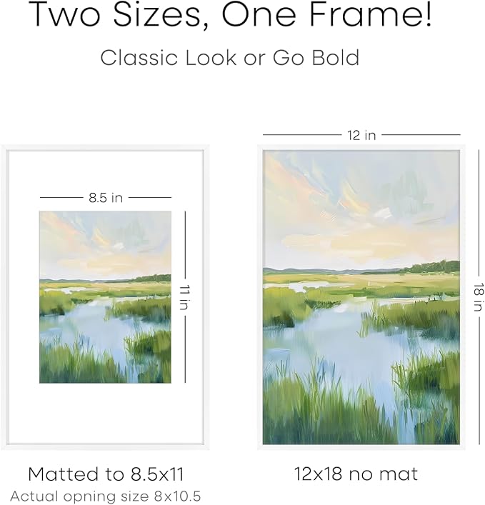 Homeforia 12x18 Picture Frame White, High End Metal 12x18 Poster Frames with Mat 8.5x11 Photo, 12 x 18 White Frames Matted to 8.5 by 11 inch Print, 18x12 Thin Frame, Tempered Glass, Wall Kit, Set of 2