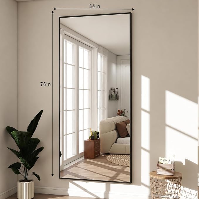 BEAUTYPEAK 76"x34" Rectangle Full Body Floor Mirrors, Full Length Mirror Hanging or Leaning, Aluminum Alloy Frame Wall Mirror for Bedroom, Dressing Room, Black