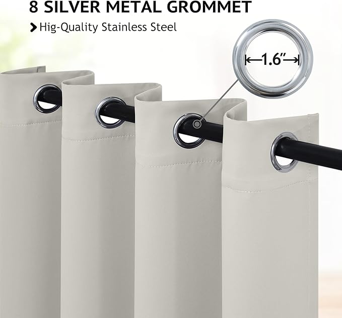 COSVIYA Grommet Blackout Room Darkening Cream Beige Curtains 84 inch Length 2 Panels,Thick Polyester Light Blocking Insulated Thermal Window Curtain Drapes for Bedroom/Living Room,52x84 inches